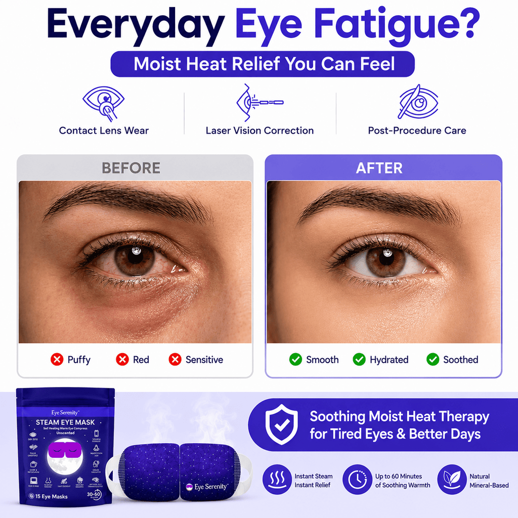 Eye Serenity Steam Eye Mask - Self-Heating Warm Eye Compress for Dry Eyes, Puffiness, Sleep & Travel