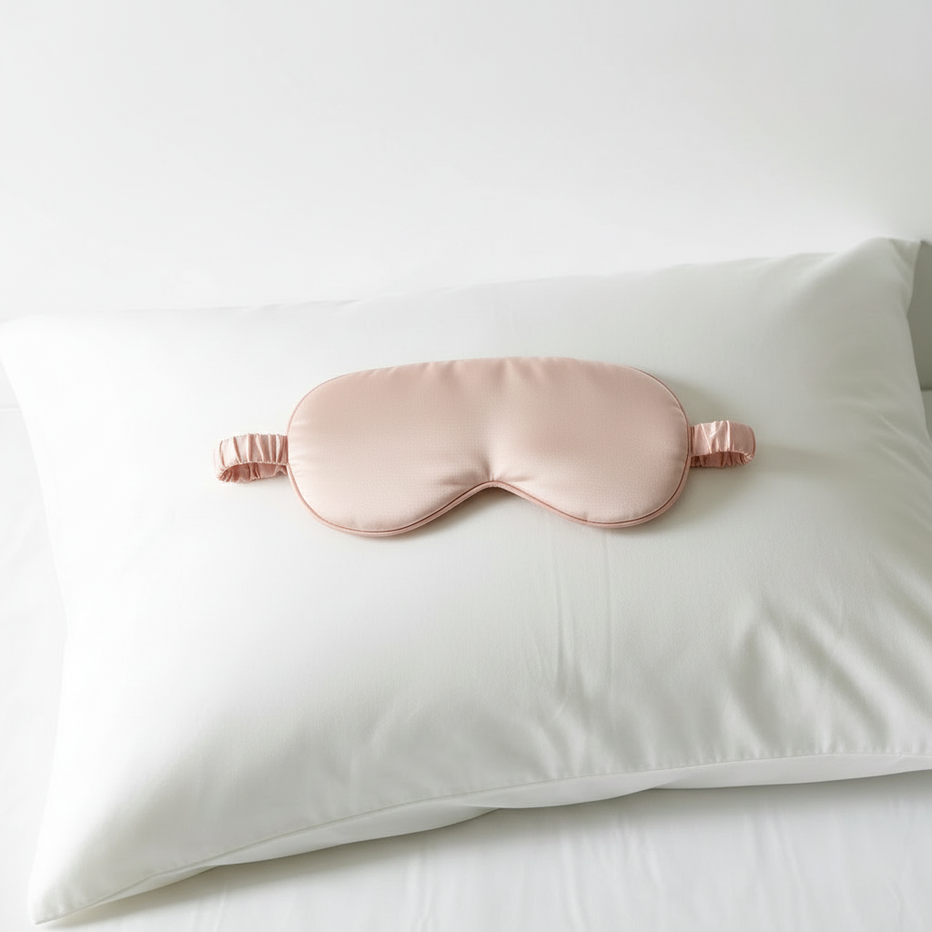 Light Pink Sleep Mask on Pillow