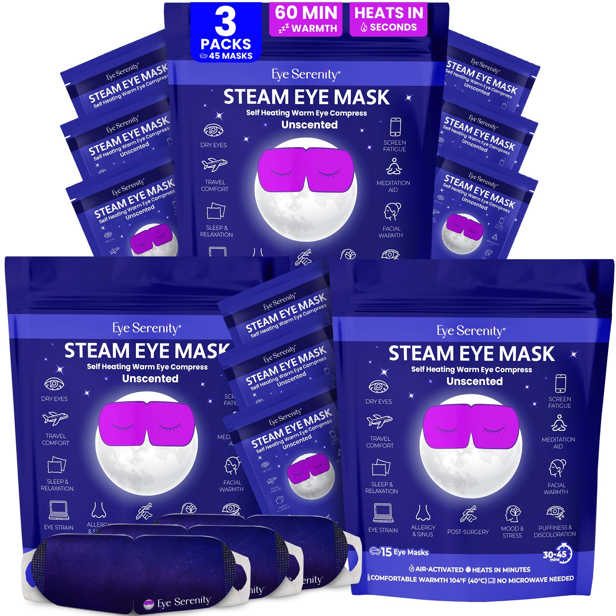 Eye Serenity Steam Eye Mask - Self-Heating Warm Eye Compress for Dry Eyes, Puffiness, Sleep & Travel